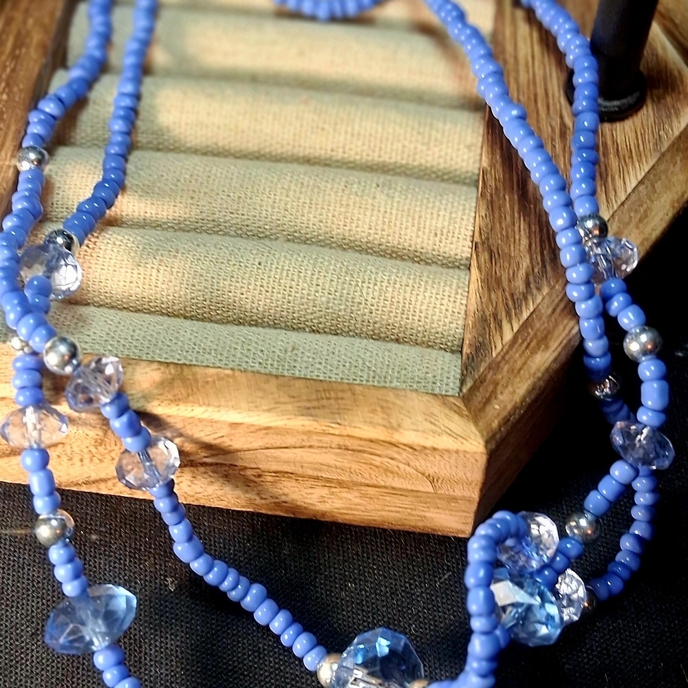 Blue Beaded Crystal Necklace